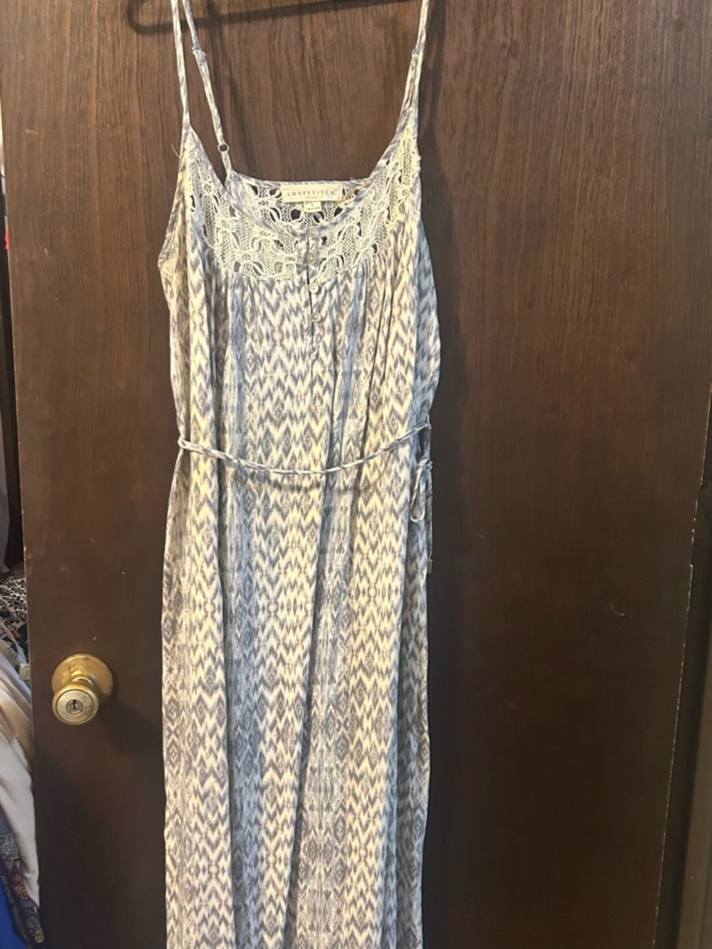 lovestitch Blue and White Crochet Yoke Maxi Dress